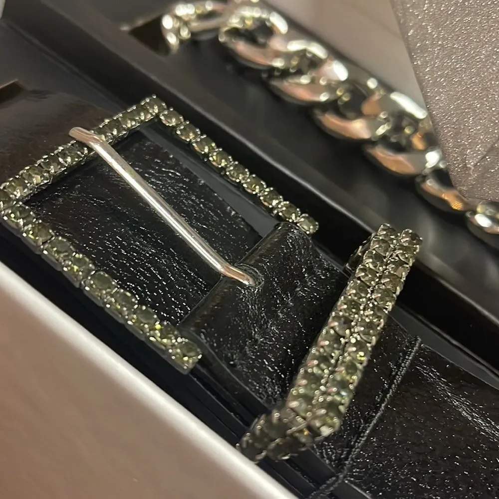 2 steve madden bling chain belt set in glitter gift box- L/XL nwt/nip